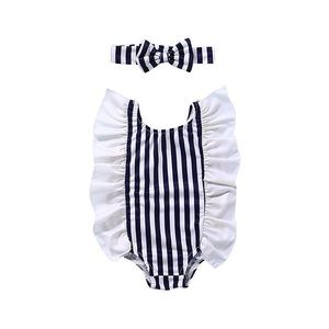 Baby Girl Ruffle One Piece Swim Suit with Matching Headband